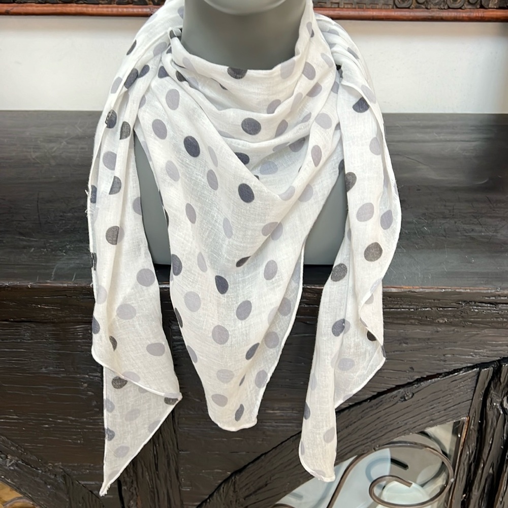 Triangular Lightweight Scarf Polka Dots White Bla… - image 1